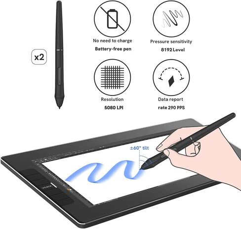 تابلت رسم VEIKK VK1200 V3 مع شاشة، شاشة قلم رسم رسومات مغلفة بالكامل مقاس 11.6 بوصة، حساسية ضغط 8192، مع حامل واحد، قلمين وقفاز واحد in Kuwait