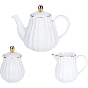 Jusalpha Fine China Pink Teapot and Creamer Sugar Bowl Set, TW (Purple)