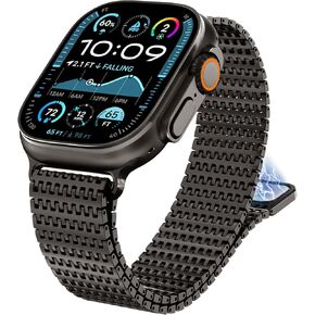 WINGLE Compatible for Apple Watch Band Ultra 2 Band Ultra Band 49mm 45mm 44mm 42mm for Men Series 9 8 7 SE 6 5 4 3, Magnetic Metal Stainless Steel Milanese Mesh Loop Magnetic Clasp iWatch Bands Strap