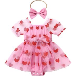 IBTOM CASTLE Baby Girl Romper Dress Princess Floral First Birthday Cake Smash Outfit Tutu Dress Bodysuit Set with Headband