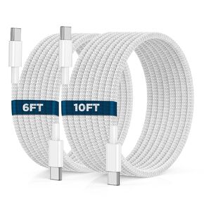 USB C to USB C Cable [6FT+6FT+10FT] 3Pack 60W Long iPhone 15 Charger Cord Type C to C Cable Fast Charging for Apple iPhone 15 Pro Max Plus/MacBook Air/iPad Mini 6/Samsung Galaxy S24/S23
