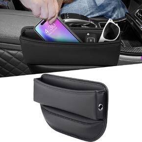 Car Seat Gap Filler Organizer,Universal Fit Car SUV Truck Car Storage Organizer Front Seat, Leather Car Seat Storage Box for Phones, Glasses, Wallets, Keys(Black Pack of 2)