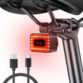 ONVIAN Smart Bike Radar Tail Light, USB Rechargeable Rear View Radar Taillight, IPX64 Waterproof Bike Rear Light with Visual Alerts for Approaching Vehicles, for Mountain Road Bike Night Riding