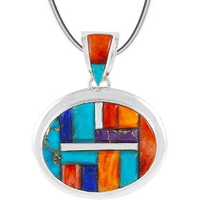 Turquoise Necklace Pendant 925 Sterling Silver Genuine Gemstones (20" Length)