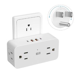 BEVA Surge Protector Power Strip, 5 Ft Flat Plug Extension Cord with 4 Widely Outlets and 4 USB Ports(2 USB-C), Multiple Plugs in One Outlet for Home Office Travel Essentials, White