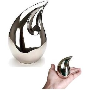 Small Keepsake Silver Teardrop Cremation Urns for Human Ashes for Both Adult Male, Female Men, Women Funeral Urns Memorial Mini Urn 3" Inch Size Pet Dogs, Cat Ashes Urn Secured Lid with Velvet Bag