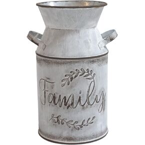 7.5" High Rustic Decorative Vase with Greetings, Metal Milk Can Country Jug for Living Room, Bedroom, Kitchen, Office