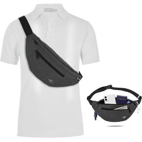 HiRui Large Crossbody Fanny Pack for Men Women Waist Bag Pack with 4-Zipper Pockets Phone Bag Fits All Phones Wallet Keys, Casual Hands-Free Waist Pack for Travel Workout Running (Black)