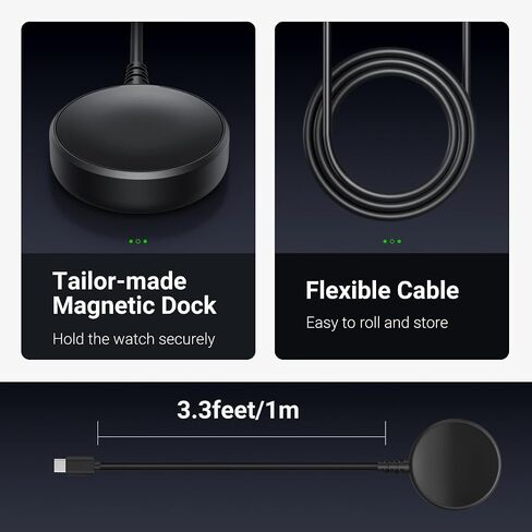 MoKo Charger Compatible with Samsung Galaxy Watch Ultra/Watch 7/Watch FE/Watch 6/6 Classic/Watch 5/5 Pro/4/4 Classic/3/Watch Active 2/1, Magnetic Charging Dock with 1M USB Charging Cable, B in Saudi Arabia