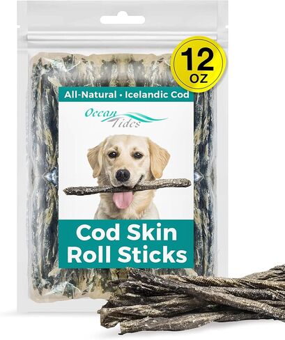 Ocean Tides Icelandic Atlantic Cod Fish Skin Treats for Dogs and Cats Dried Lean Crunch Sticks Chews in Kuwait