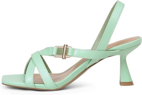 صنادل بكعب للنساء بكعب صغير 2.5 بوصة، وكعب مربع من الخلف، وكعب صيفي لطيف وأنيق، وكعب من جلد البولي يوريثان/جلد حائز على براءة اختراع in Kuwait