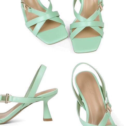 صنادل بكعب للنساء بكعب صغير 2.5 بوصة، وكعب مربع من الخلف، وكعب صيفي لطيف وأنيق، وكعب من جلد البولي يوريثان/جلد حائز على براءة اختراع in Kuwait