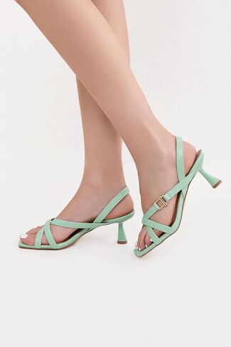 صنادل بكعب للنساء بكعب صغير 2.5 بوصة، وكعب مربع من الخلف، وكعب صيفي لطيف وأنيق، وكعب من جلد البولي يوريثان/جلد حائز على براءة اختراع in Kuwait