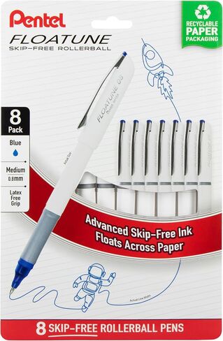 Pentel Floatune Rollerball، نقطة متوسطة 0.8 مم، حبر أسود، عبوة من 8 أقلام (BY108PF8A) in Kuwait