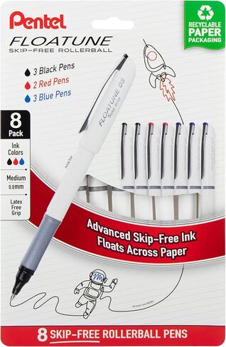 Pentel Floatune Rollerball، نقطة متوسطة 0.8 مم، حبر أسود، عبوة من 8 أقلام (BY108PF8A) in Kuwait
