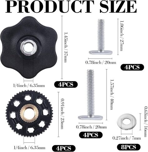 6 Pack T Track Knob Kit, 6 Star Knob, 1/4-20 Threaded bolts and Washers, T Track Bolts, Track Accessories for Woodworking Jigs and Fixtures in Saudi Arabia