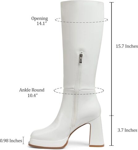 أحذية بيضاء Go Go Boots أحذية طويلة للركبة منصة مربعة من الأمام وكعب مكتنز أحذية ديسكو للنساء تمتد منتصف الساق الأحذية حجم 6 in Kuwait