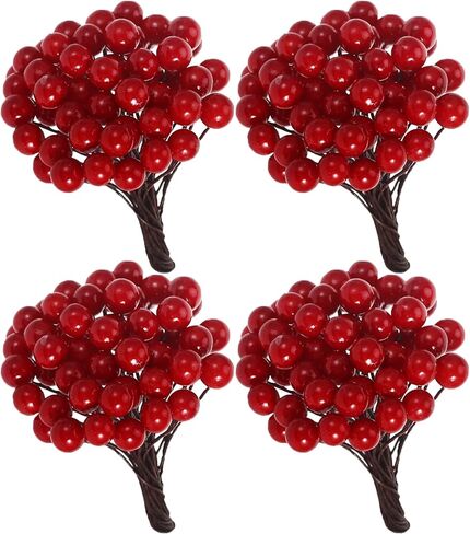 400 Pieces Artificial Holly Berries Christmas Fake Berries on 200 Pieces Wire Stems for Christmas Tree Decorations Craft Flower Wreath DIY Supplies (Wine Red) in Kuwait