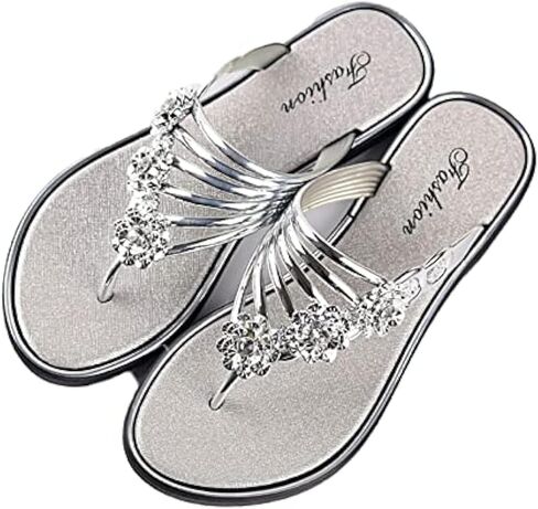 Women's Rhinestone Rose Open Toe Flip Flops Summer Fashion Slippers New Sandals Comfortable Non-Slip Flat Slippers in Saudi Arabia