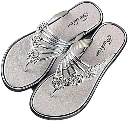 Women's Rhinestone Rose Open Toe Flip Flops Summer Fashion Slippers New Sandals Comfortable Non-Slip Flat Slippers in Saudi Arabia