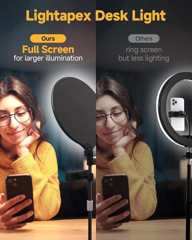 Desk Light with Stand for Zoom Meeting, 10'' Zoom Ligthing for Computer Video Conference Light, LED Full Screen Video Light for Live Streaming, 3 Colors and Dimmable Desktop Light - White in Saudi Arabia