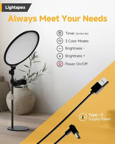 Desk Light with Stand for Zoom Meeting, 10'' Zoom Ligthing for Computer Video Conference Light, LED Full Screen Video Light for Live Streaming, 3 Colors and Dimmable Desktop Light - White in Saudi Arabia