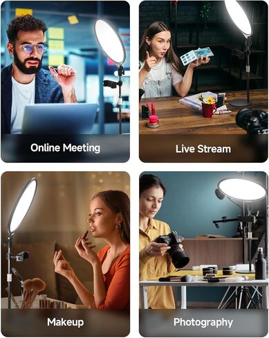 Desk Light with Stand for Zoom Meeting, 10'' Zoom Ligthing for Computer Video Conference Light, LED Full Screen Video Light for Live Streaming, 3 Colors and Dimmable Desktop Light - White in Saudi Arabia