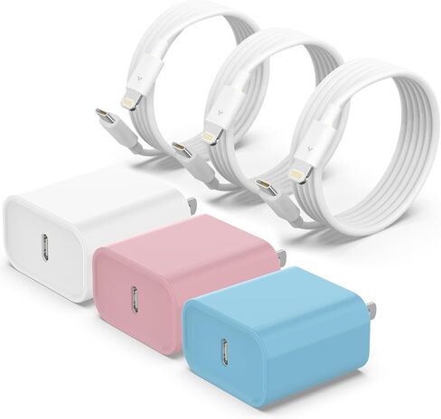 3 Pack iPhone Fast Charger, 20W PD USB C Wall Charger Adapter with 3 Pack [MFi Certified] 3 Pack 6FT USB C to Lightning Cable Compatible for iPhone 14/13 Pro/13/12/12 Mini/12 Pro Max in Saudi Arabia
