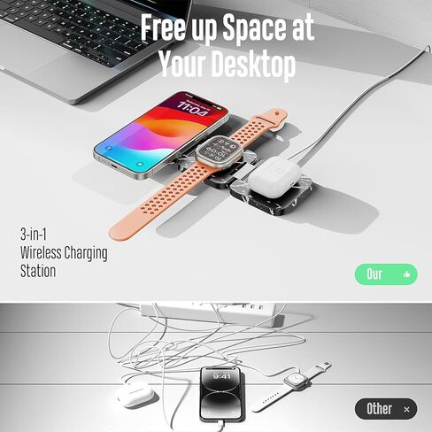 X55 Nature Series Fast Wireless Charger, Magnetic Foldable 3 in 1 Charging Station for iPhone 15/14/13/12/Pro/Plus/Pro Max, 5W Portable Charger for Apple Watch9/8/7/6/5/4/3/2/SE, for Airpods in Saudi Arabia