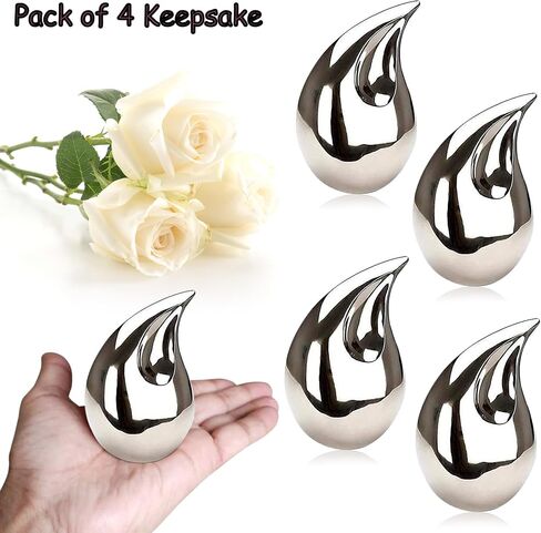 Small Keepsake Silver Teardrop Cremation Urns for Human Ashes for Both Adult Male, Female Men, Women Funeral Urns Memorial Mini Urn 3" Inch Size Pet Dogs, Cat Ashes Urn Secured Lid with Velvet Bag in Saudi Arabia