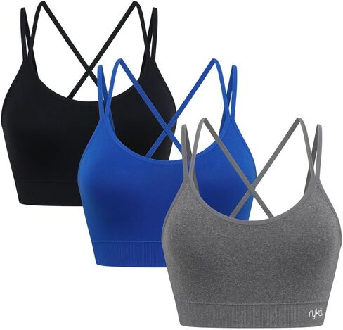 Ryka Hannah Seamless Strappy Openback Sports Bra, 3 Pack, Sepia Rose/Asphalt HTR/Black, Small in Saudi Arabia