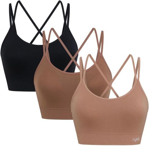 Ryka Hannah Seamless Strappy Openback Sports Bra, 3 Pack, Sepia Rose/Asphalt HTR/Black, Small in Saudi Arabia