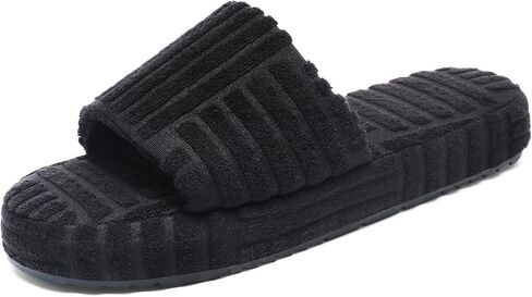 Jakcuz Terry Towelling Slippers for Women Girls Memory Foam Open Toe Comfortable Slide Sandals Solid Green Size 9 in Saudi Arabia