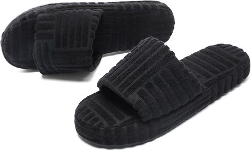 Jakcuz Terry Towelling Slippers for Women Girls Memory Foam Open Toe Comfortable Slide Sandals Solid Green Size 9 in Saudi Arabia