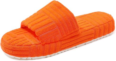 Jakcuz Terry Towelling Slippers for Women Girls Memory Foam Open Toe Comfortable Slide Sandals Solid Green Size 9 in Saudi Arabia