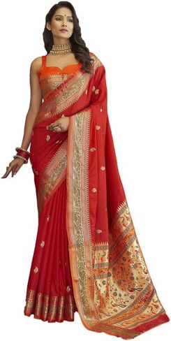 ساري نسائي من الحرير Paithani Jacquard مع قطعة بلوزة غير مخيطة in Kuwait