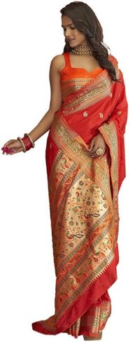 ساري نسائي من الحرير Paithani Jacquard مع قطعة بلوزة غير مخيطة in Kuwait