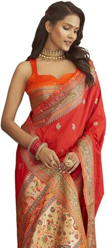 ساري نسائي من الحرير Paithani Jacquard مع قطعة بلوزة غير مخيطة in Kuwait