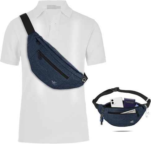 HiRui Large Crossbody Fanny Pack for Men Women Waist Bag Pack with 4-Zipper Pockets Phone Bag Fits All Phones Wallet Keys, Casual Hands-Free Waist Pack for Travel Workout Running (Black) in Kuwait