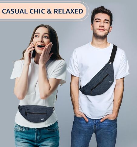 HiRui Large Crossbody Fanny Pack for Men Women Waist Bag Pack with 4-Zipper Pockets Phone Bag Fits All Phones Wallet Keys, Casual Hands-Free Waist Pack for Travel Workout Running (Black) in Kuwait