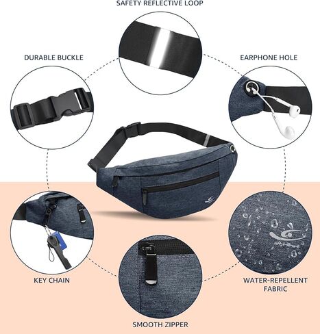 HiRui Large Crossbody Fanny Pack for Men Women Waist Bag Pack with 4-Zipper Pockets Phone Bag Fits All Phones Wallet Keys, Casual Hands-Free Waist Pack for Travel Workout Running (Black) in Kuwait