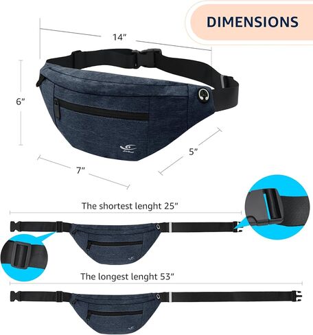 HiRui Large Crossbody Fanny Pack for Men Women Waist Bag Pack with 4-Zipper Pockets Phone Bag Fits All Phones Wallet Keys, Casual Hands-Free Waist Pack for Travel Workout Running (Black) in Kuwait