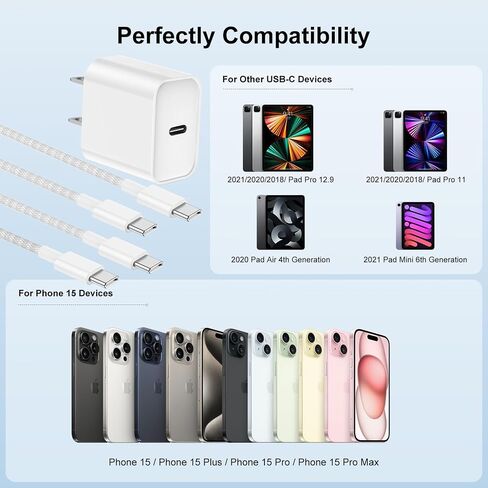 Fast Charger for iPhone 15 Charger Fast Charging 2Pack 6FT, 20W USB C for iPad Pro Charger Block with Type C to C Cable Charging for iPhone 15 Pro Max/15 Pro/15 Plus/Pad Pro 13/12.9/Air/Mini-Dark Gray in Saudi Arabia