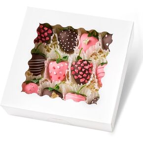 Kucoele 20 PCS Pie Boxes, 9 x 9 x 2.5 Inches Bakery Boxes with Window Cookie Boxes Auto-Popup Treat Boxes for Chocolate Covered Strawberries, Macaroons, Pastries, Donuts, Muffins, Tarts, Cake Pops