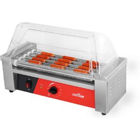 CROSSON Hot Dog 7 Roller with Bun Warmer&Transparent Sneeze Guard,Commercial 7 Nonstick 304 Roller Grill Cooker Machine