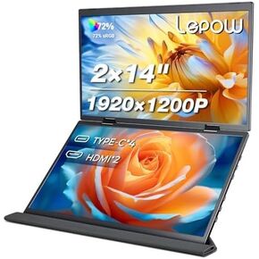 Lepow Portable Monitor 15.6'' 1080P USB-C Laptop Dual Screen Extender 360° Foldable Gaming Monitor HDR IPS Travel Monitor w/Cover & Speakers, External Monitor for Laptop PC Mac Phone Xbox Switch PS5/4