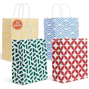 Parmedu Assorted Color Paper Bag Set: 48pcs Gift Bags in Optimal Size 9.4 * 6.7 * 3.2 Inches with 48 Stickers, Food Grade Take-out Bags for Christmas, Festivals, Birthdays, Parties, Weddings etc.
