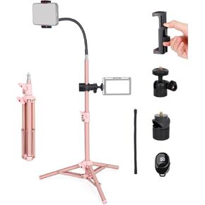 koolehaoda Mini Table Top Backlight Stand, Table Top Light Stand,Mobile Live Broadcast kit, 23.5" Light Stand for Photography Devices: Video Light Ring Light Phone Mount Webcam Mic Compact DSLR(Pink)