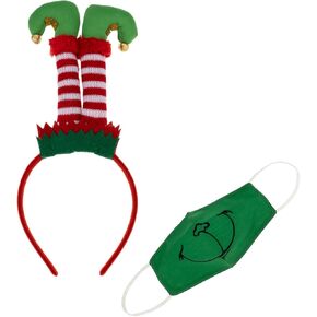 Madison Tyler Christmas Face Mask Headwear Set | Cute Glitter Magic Hat Headband with Jingle Bells