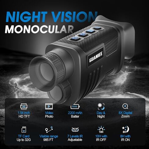رؤية ليلية أحادية 1080 بكسل نظارات رؤية ليلية بالأشعة تحت الحمراء 10X نطاق رؤية ليلية تكبير رقمي مع بطارية مدمجة قابلة لإعادة الشحن 4000 مللي أمبير في الساعة مع بطاقة SD سعة 32 جيجابايت للصيد والتخييم in Kuwait